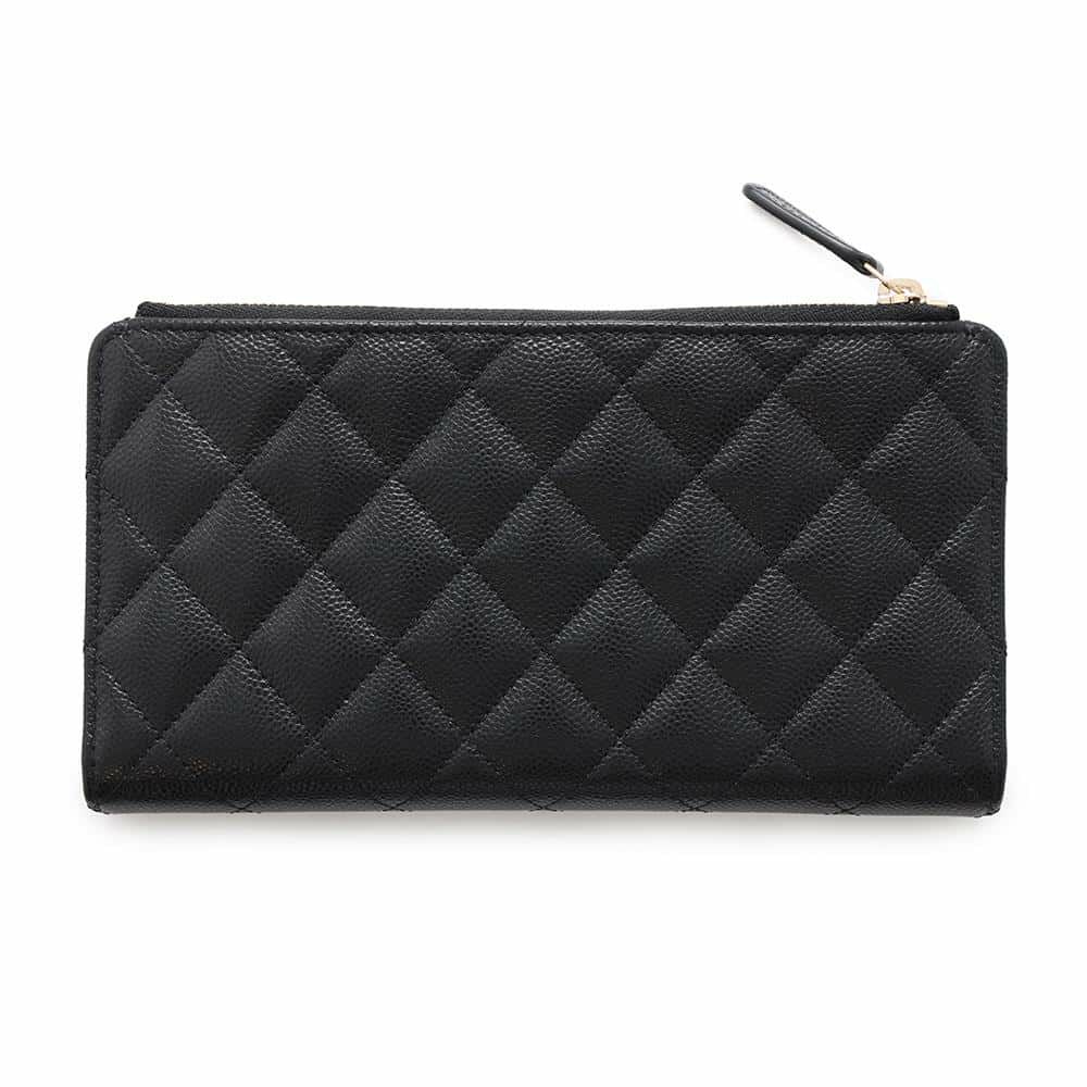 シャネル 2つ折り長財布 マトラッセ ココマーク キャビアスキン AP3877 CHANEL 財布 黒