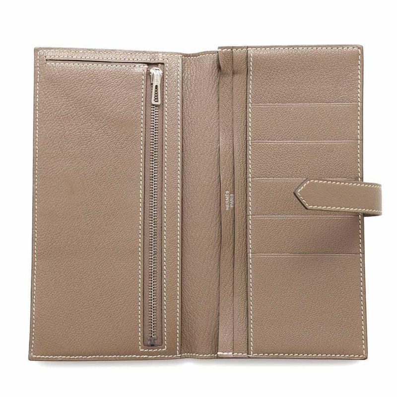 エルメス 長財布 ベアンスフレ エトゥープ/シルバー金具 シェブルミゾル U刻印 HERMES 財布