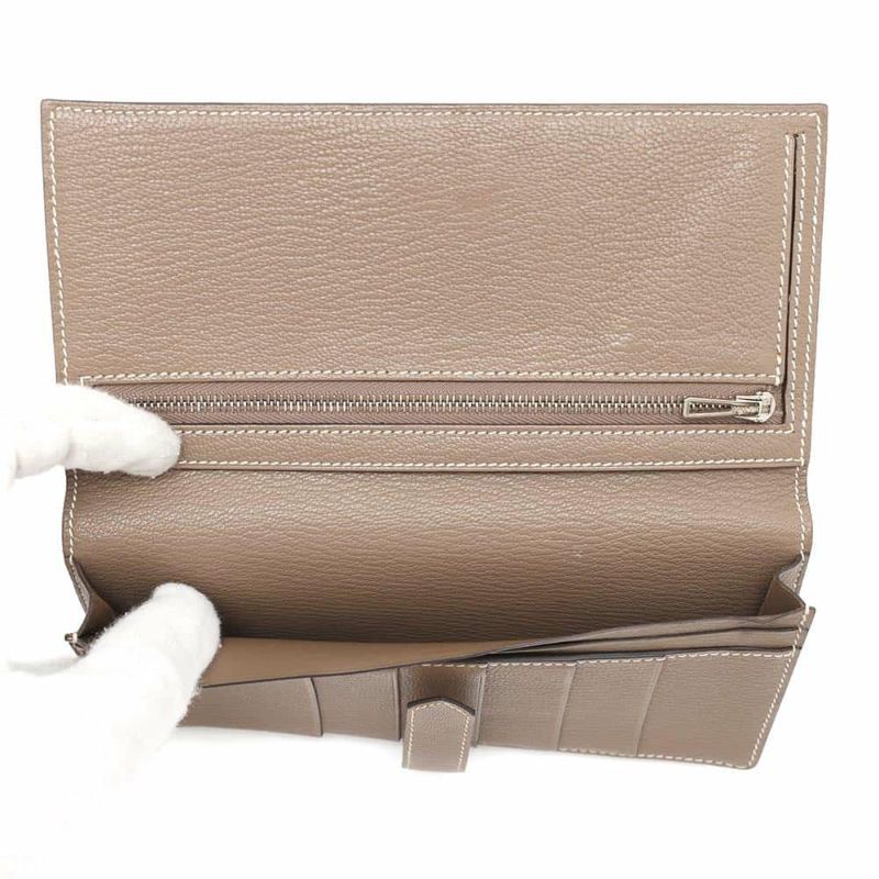エルメス 長財布 ベアンスフレ エトゥープ/シルバー金具 シェブルミゾル U刻印 HERMES 財布