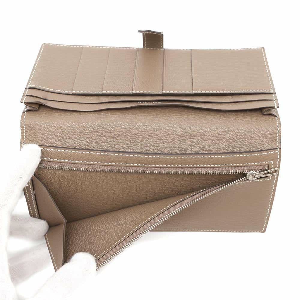 エルメス 長財布 ベアンスフレ エトゥープ/シルバー金具 シェブルミゾル U刻印 HERMES 財布