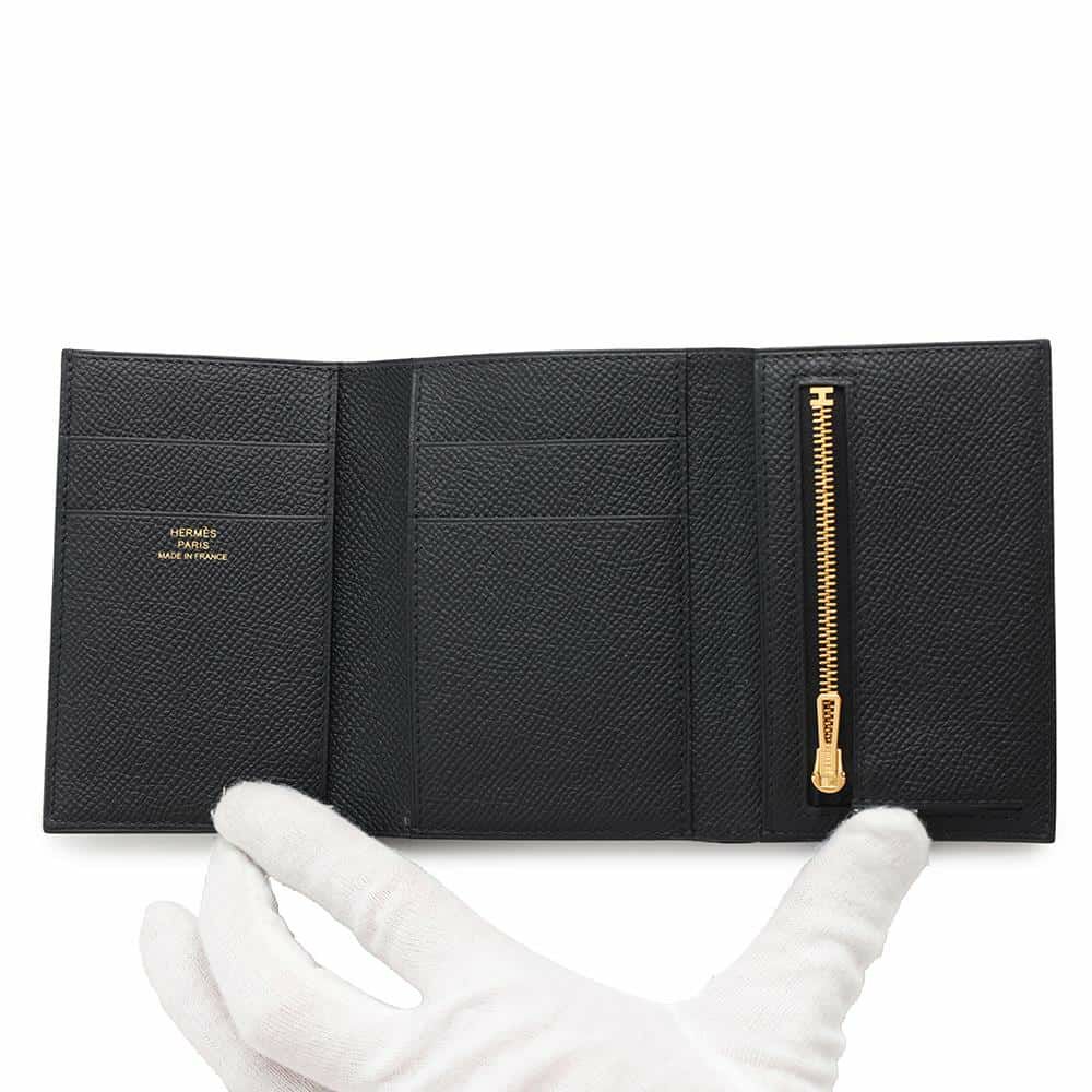 エルメス 三つ折り財布 ベアンコンビネ ブラック/ゴールド金具 エプソン W刻印 HERMES 財布