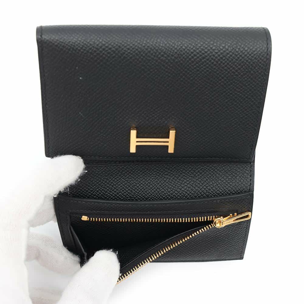エルメス 三つ折り財布 ベアンコンビネ ブラック/ゴールド金具 エプソン W刻印 HERMES 財布