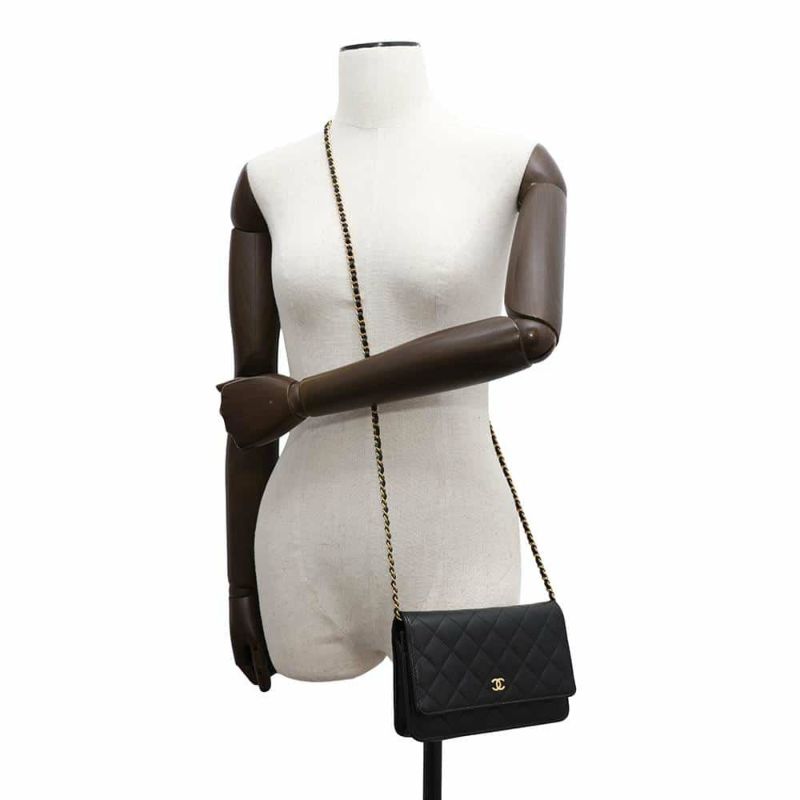 シャネル チェーンウォレット クラシック マトラッセ ココマーク キャビアスキン AP0250 CHANEL 財布 黒