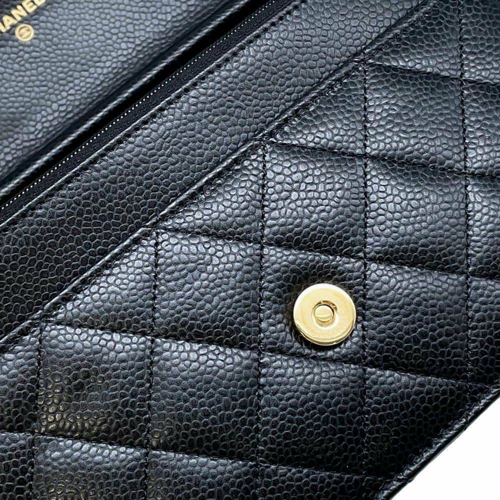 シャネル チェーンウォレット クラシック マトラッセ ココマーク キャビアスキン AP0250 CHANEL 財布 黒