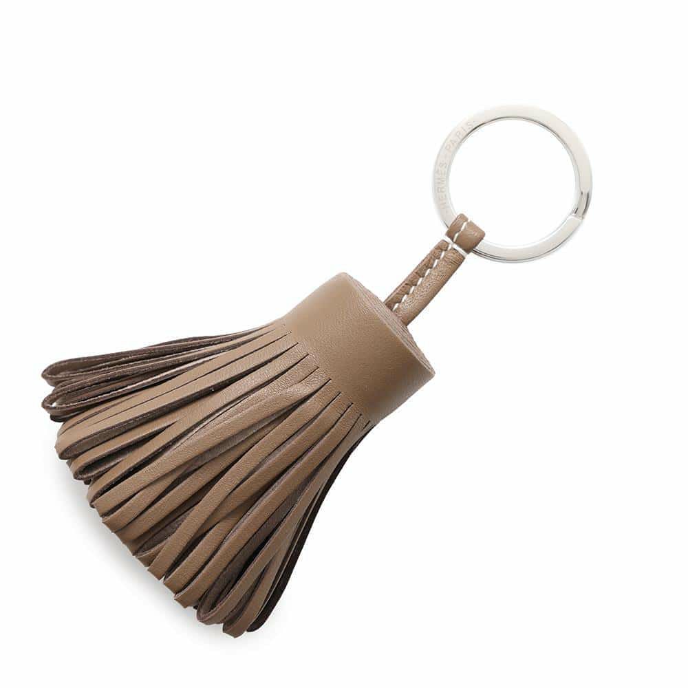 エルメス キーホルダー カルメン エトゥープ/シルバー金具 ラムスキン W刻印