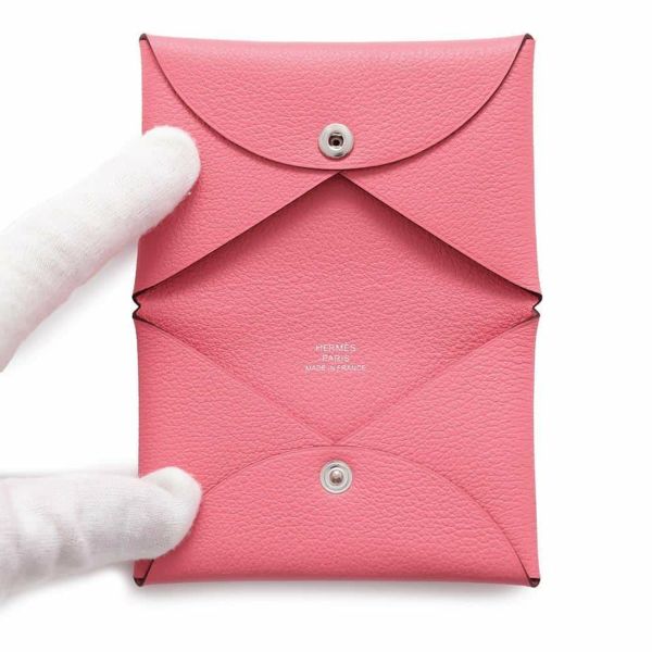 エルメス カードケース カルヴィ ローズアザレ エバーカラー W刻印 HERMES 名刺入れ