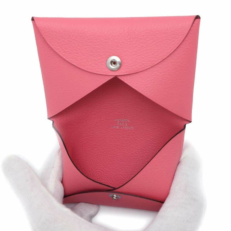 エルメス カードケース カルヴィ ローズアザレ エバーカラー W刻印 HERMES 名刺入れ