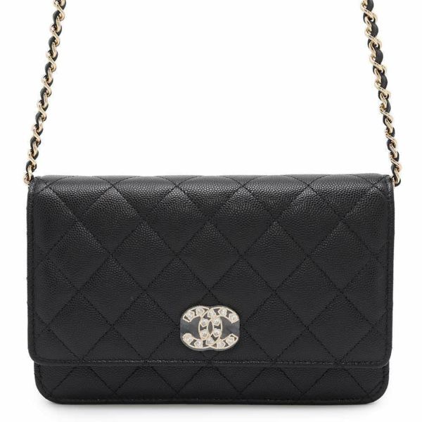 シャネル チェーンウォレット マトラッセ ココマーク ハート キャビアスキン CHANEL 財布 黒