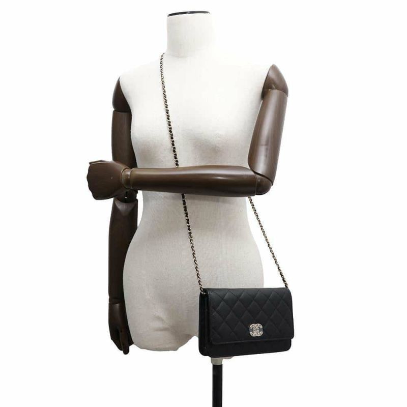 シャネル チェーンウォレット マトラッセ ココマーク ハート キャビアスキン CHANEL 財布 黒