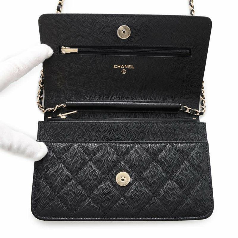 シャネル チェーンウォレット マトラッセ ココマーク ハート キャビアスキン CHANEL 財布 黒