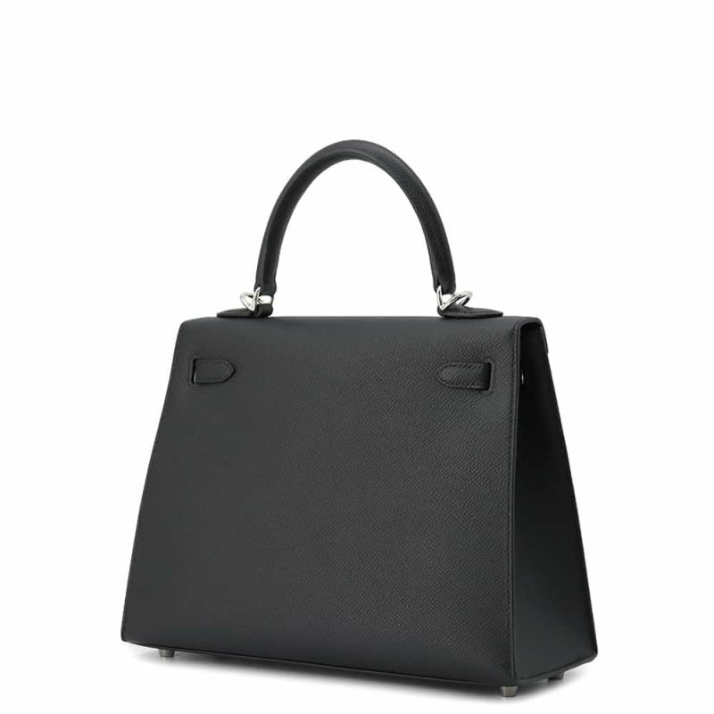 エルメス ハンドバッグ ケリー25 外縫い ブラック/シルバー金具 エプソン U刻印 2wayショルダー 黒