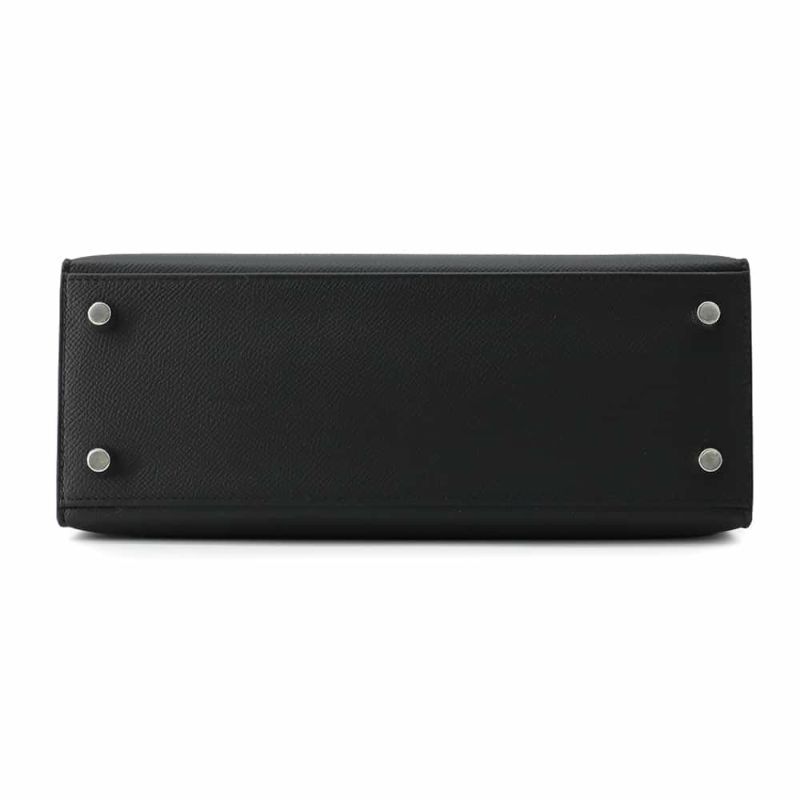 エルメス ハンドバッグ ケリー25 外縫い ブラック/シルバー金具 エプソン U刻印 2wayショルダー 黒