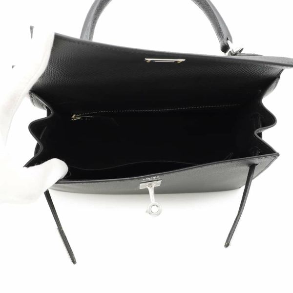 エルメス ハンドバッグ ケリー25 外縫い ブラック/シルバー金具 エプソン U刻印 2wayショルダー 黒