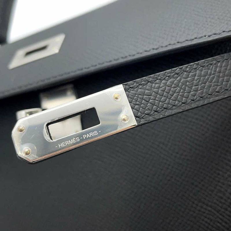 エルメス ハンドバッグ ケリー25 外縫い ブラック/シルバー金具 エプソン U刻印 2wayショルダー 黒