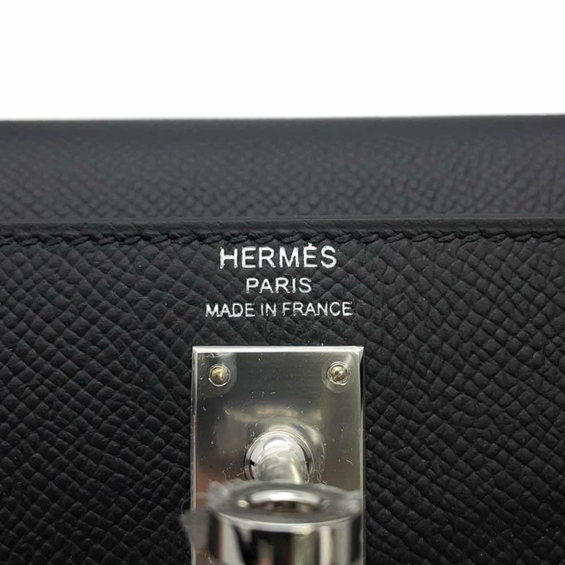 エルメス ハンドバッグ ケリー25 外縫い ブラック/シルバー金具 エプソン U刻印 2wayショルダー 黒