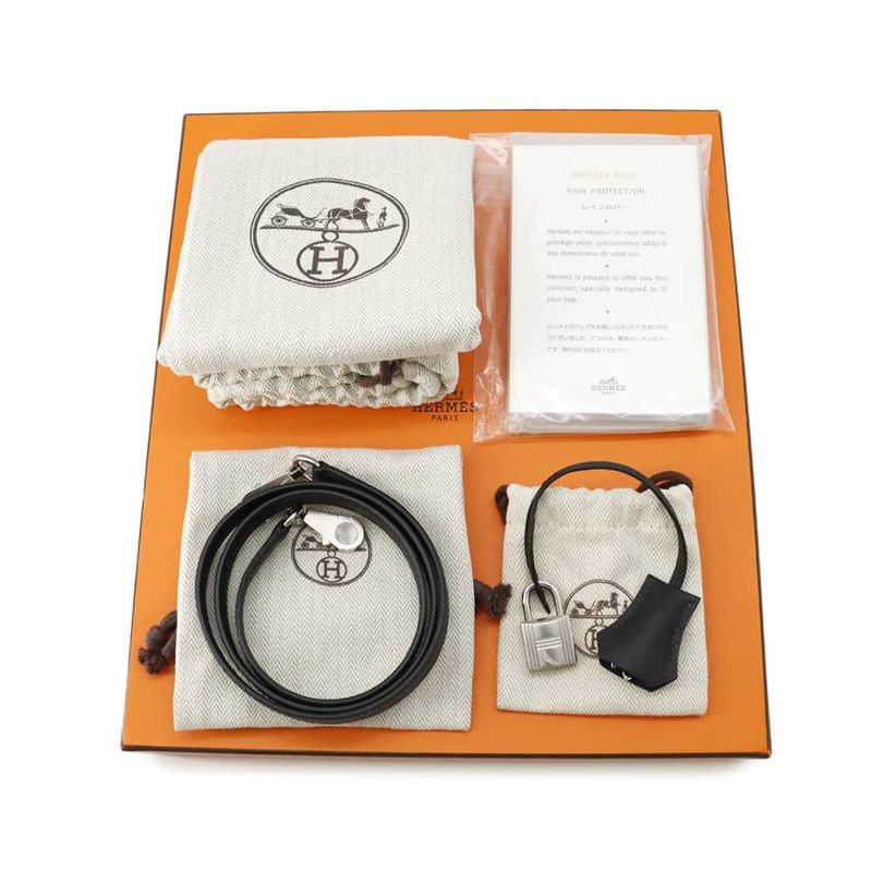 エルメス ハンドバッグ ケリー25 外縫い ブラック/シルバー金具 エプソン U刻印 2wayショルダー 黒