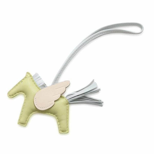 エルメス バッグチャーム ロデオPM ペガサス ジョーヌブルジョン/ブルーブリュム/ナタ ラムスキン Z刻印