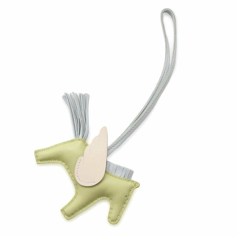 エルメス バッグチャーム ロデオPM ペガサス ジョーヌブルジョン/ブルーブリュム/ナタ ラムスキン Z刻印