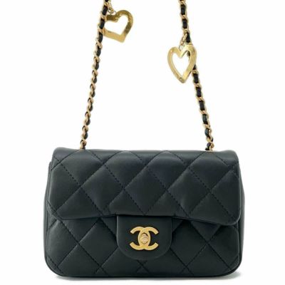 シャネル チェーンショルダーバッグ ミニ マトラッセ ココマーク AS3456 CHANEL ハート 黒 安心保証