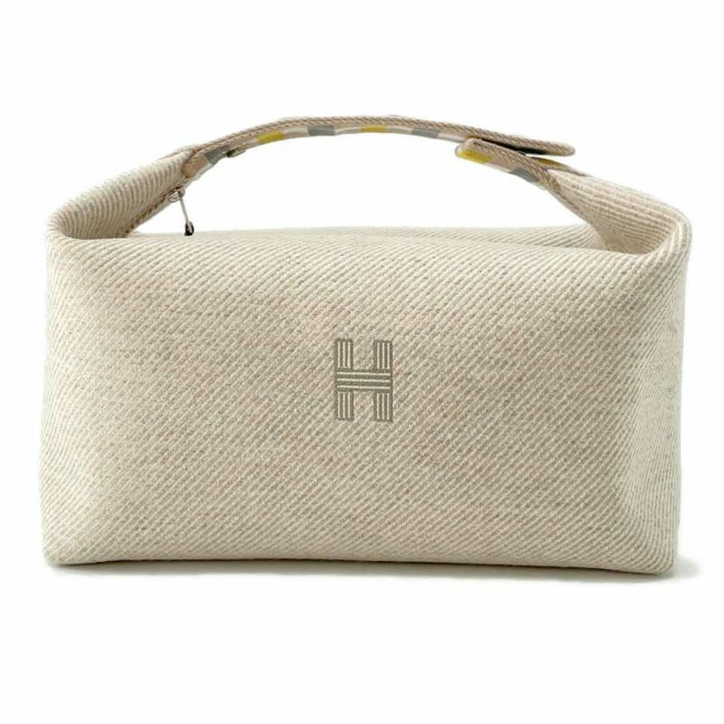 エルメス ポーチ ブリッド・ア・ブラック オ・カレ GM セーグル/シルバー金具 ウール HERMES