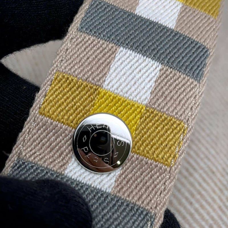 エルメス ポーチ ブリッド・ア・ブラック オ・カレ GM セーグル/シルバー金具 ウール HERMES