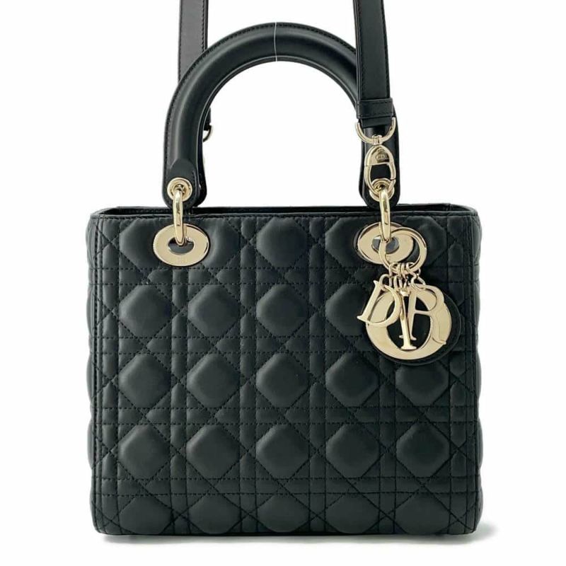 ディオール ハンドバッグ レディディオール カナージュ ミディアム ラムスキン M0565ONGE 2wayショルダー 黒