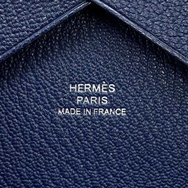 エルメス コインケース カルヴィ デュオ ネイビーブルー/シルバー金具 シェブルミゾル W刻印 シェーブル