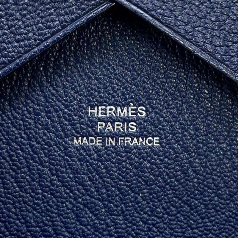 エルメス コインケース カルヴィ デュオ ネイビーブルー/シルバー金具 シェブルミゾル W刻印 シェーブル