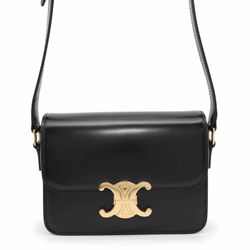 セリーヌ ショルダーバッグ ティーン トリオンフ シャイニーカーフレザー 188423 CELINE 黒