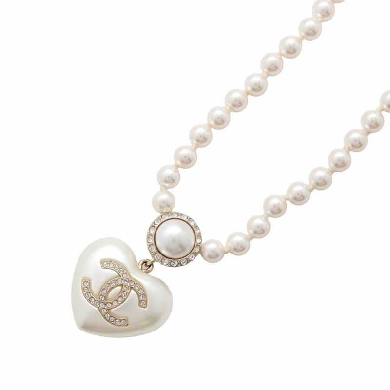 シャネル ネックレス ココマーク ハートモチーフ フェイクパール ラインストーン A22 V AB7012 CHANEL チョーカー 白