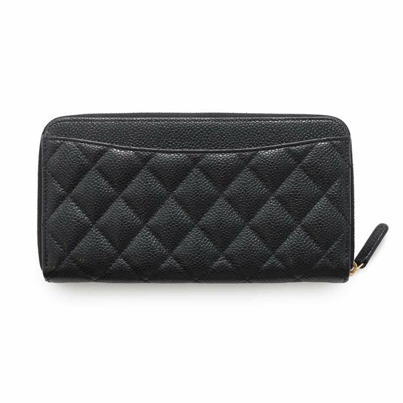 シャネル 長財布 クラシック ロング ジップ ウォレット マトラッセ ココマーク キャビアスキン AP0242 CHANEL 黒