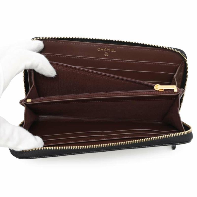 シャネル 長財布 クラシック ロング ジップ ウォレット マトラッセ ココマーク キャビアスキン AP0242 CHANEL 黒