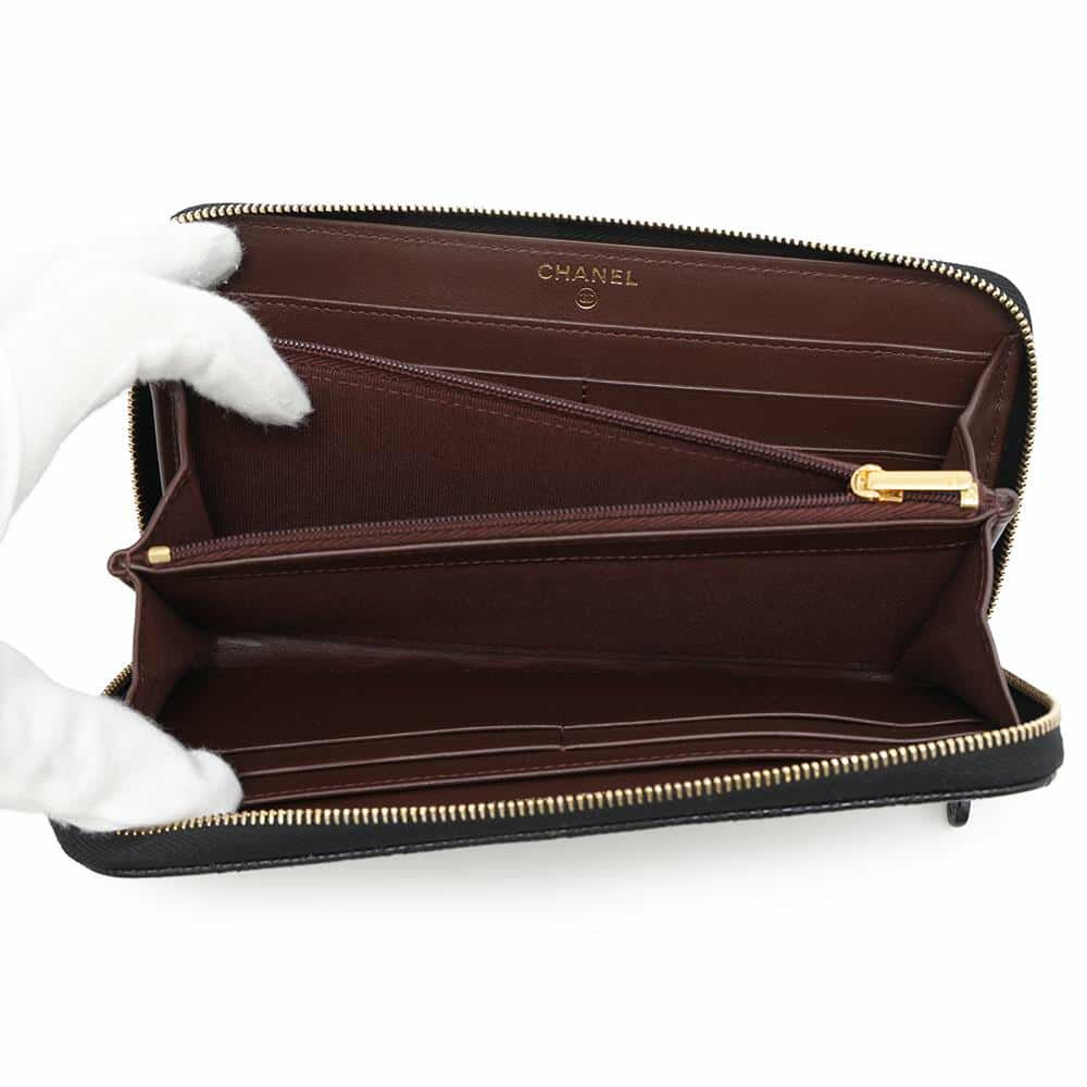 シャネル 長財布 クラシック ロング ジップ ウォレット マトラッセ ココマーク キャビアスキン AP0242 CHANEL 黒
