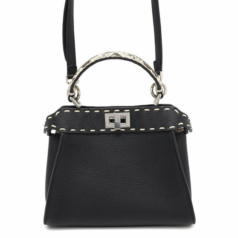 フェンディ ハンドバッグ ミニ ピーカブー セレリア レザー パイソン 8BN244 FENDI 2wayショルダーバッグ 黒