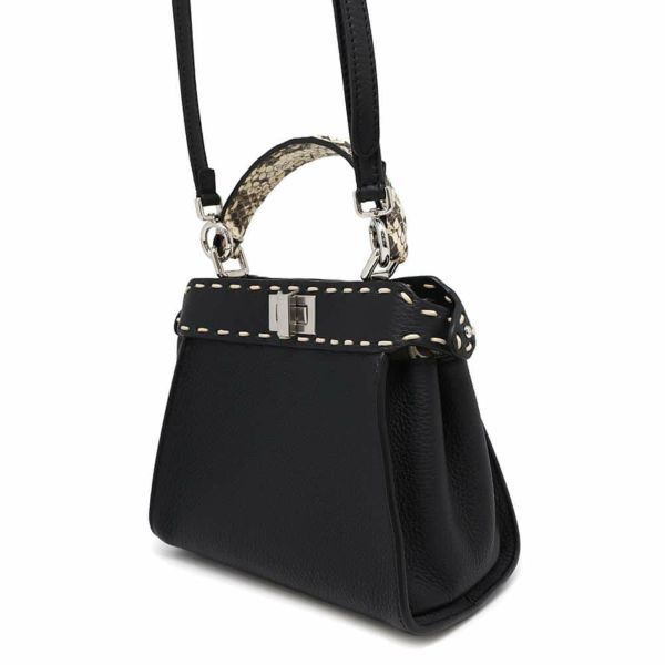 フェンディ ハンドバッグ ミニ ピーカブー セレリア レザー パイソン 8BN244 FENDI 2wayショルダーバッグ 黒