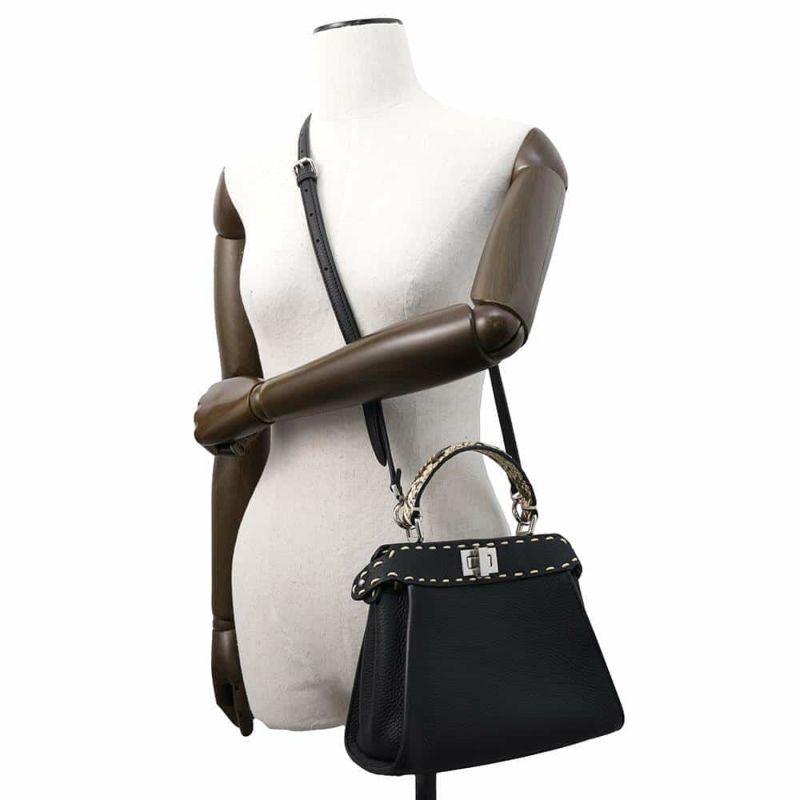 フェンディ ハンドバッグ ミニ ピーカブー セレリア レザー パイソン 8BN244 FENDI 2wayショルダーバッグ 黒