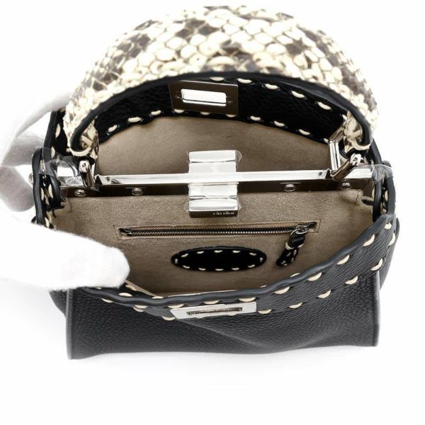 フェンディ ハンドバッグ ミニ ピーカブー セレリア レザー パイソン 8BN244 FENDI 2wayショルダーバッグ 黒