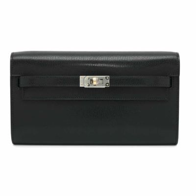 エルメス ケリーウォレット ロング トゥーゴー ブラック/エレクトラム金具 シェブルシャムキラ W刻印 黒