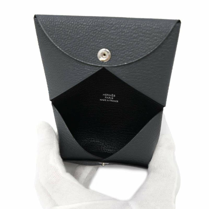 エルメス カードケース カルヴィ ヴェルソ グリミスティ/ブラック シェブルミゾル W刻印 シェーブル 黒