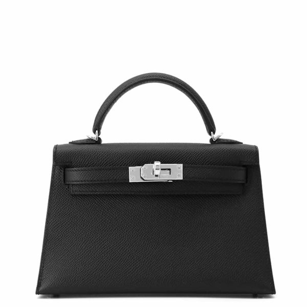 エルメス ハンドバッグ ミニケリードゥ 外縫い ブラック/シルバー金具 エプソン W刻印 2wayショルダー 黒