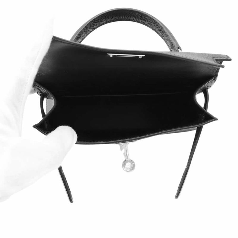 エルメス ハンドバッグ ミニケリードゥ 外縫い ブラック/シルバー金具 エプソン W刻印 2wayショルダー 黒