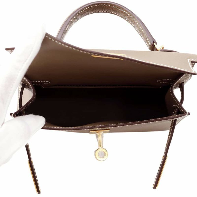 エルメス ハンドバッグ ミニケリードゥ 外縫い エトゥープ/ゴールド金具 エプソン W刻印 2wayショルダー