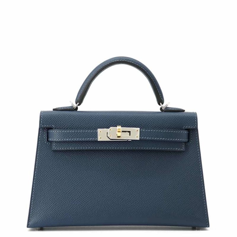 エルメス ハンドバッグ ミニケリードゥ 外縫い ブルードプリュス/エレクトラム金具 エプソン W刻印 2wayショルダー