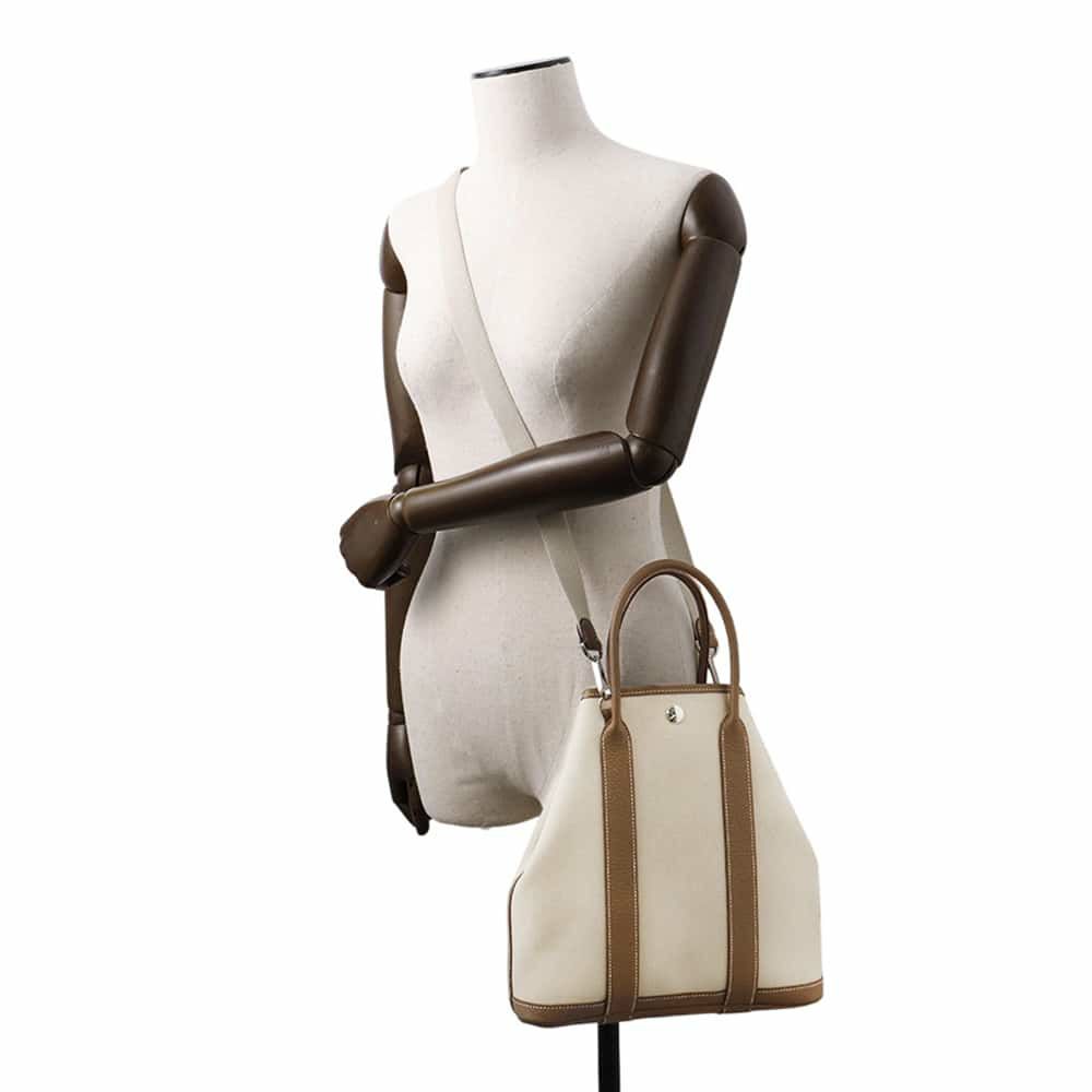 エルメス トートバッグ ガーデンファイルPM エトゥープ/ベトン/シルバー金具 ネゴンダ/トワルミリタリー Z刻印 2wayショルダー