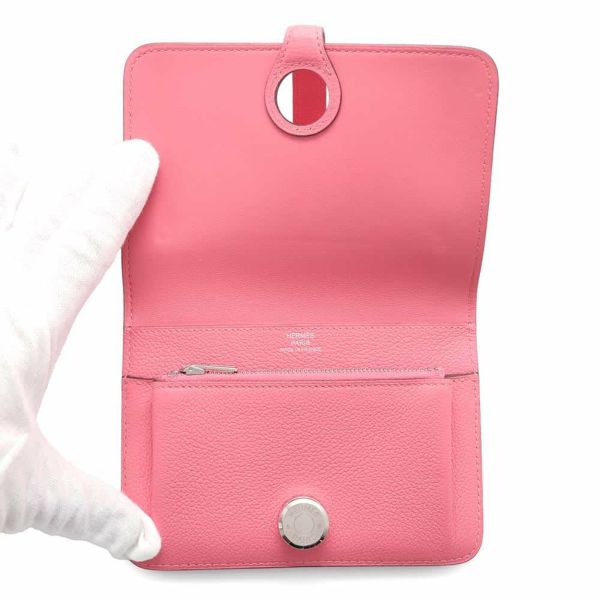 エルメス 二つ折り財布 ドゴン コンパクト ローズアザレ/シルバー金具 エバーカラー A刻印 財布
