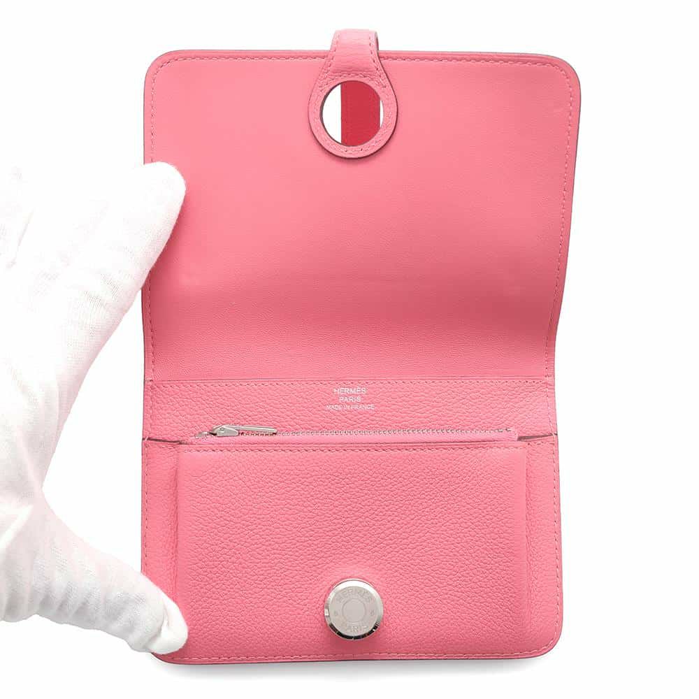 エルメス 二つ折り財布 ドゴン コンパクト ローズアザレ/シルバー金具 エバーカラー A刻印 財布