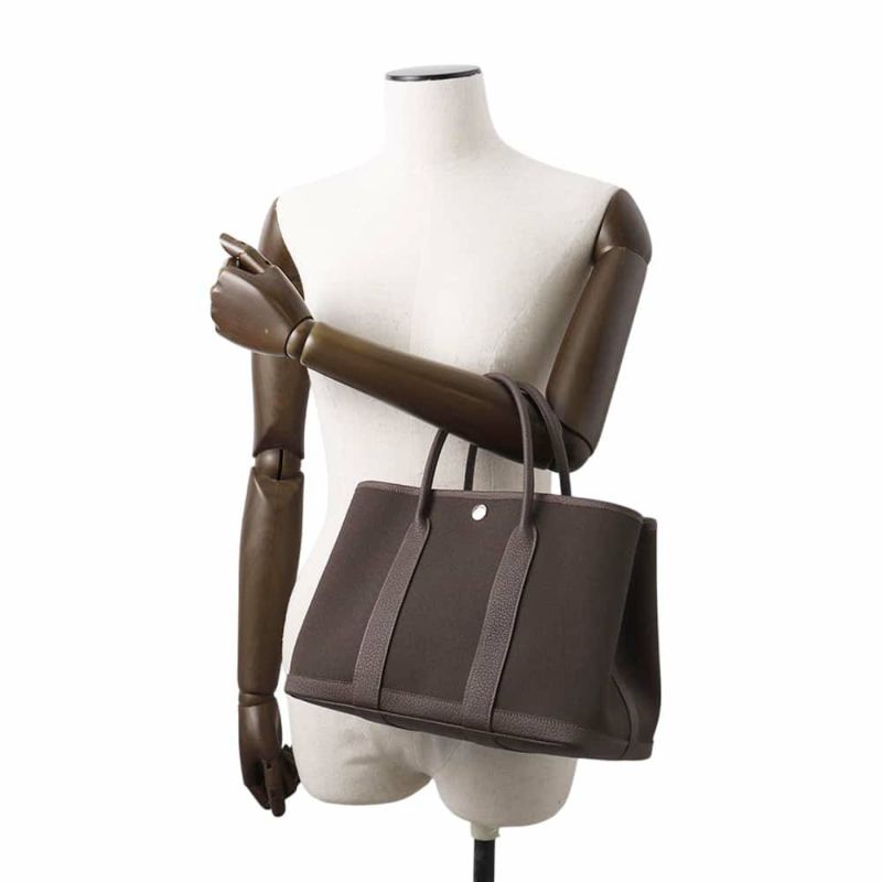 エルメス トートバッグ ガーデンパーティTPM エベンヌ/ヴェールブロンズ/シルバー金具 トワルミリタリー/ネゴンダ W刻印