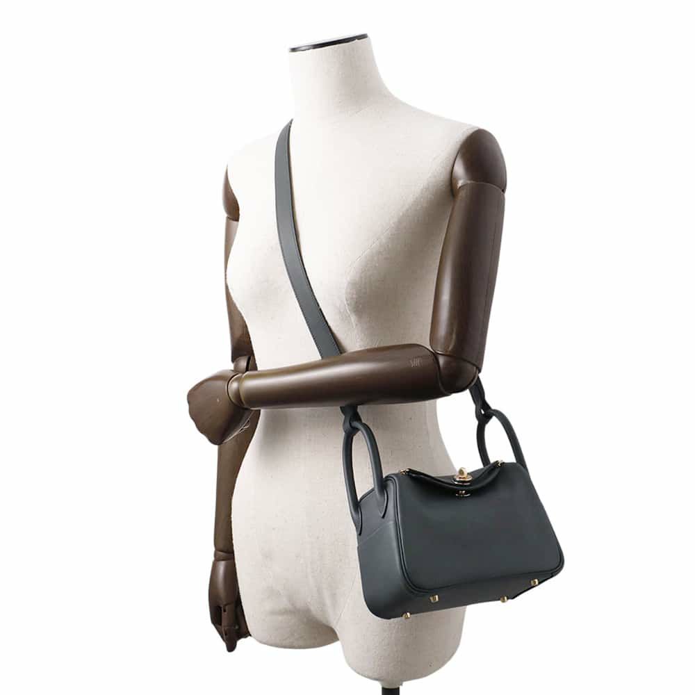 エルメス リンディ ミニ ヴェルソ グリミスティ/ブラック/シャンパンゴールド金具 スイフト W刻印 2wayショルダー 黒