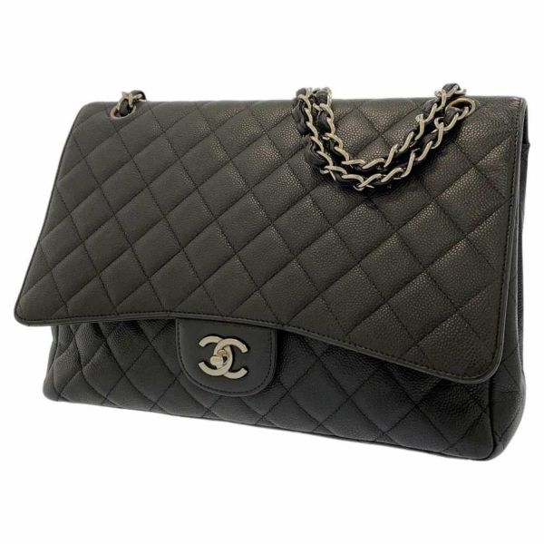 シャネル チェーンショルダーバッグ デカマトラッセ シングルフラップ キャビアスキン CHANEL 黒