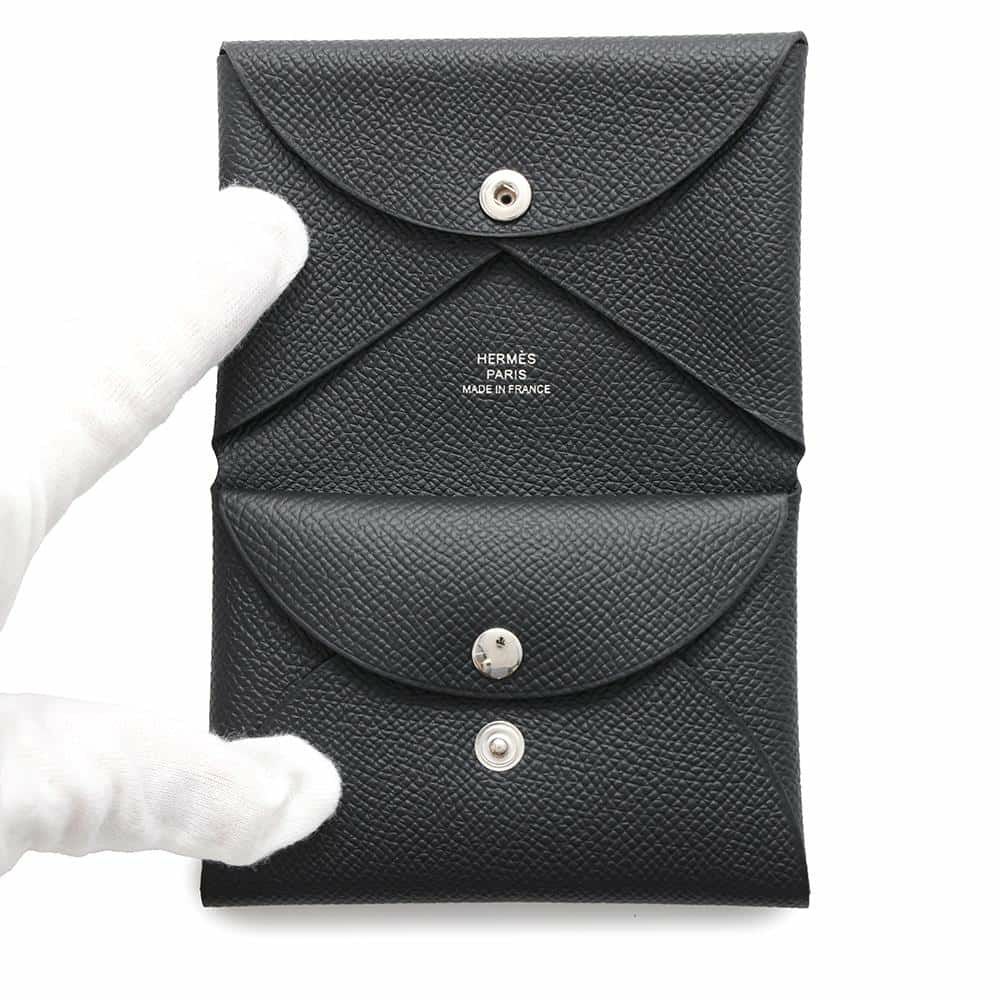 エルメス コインケース カルヴィ デュオ ブラック/シルバー金具 エプソン W刻印 黒